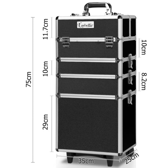 Makeup Case Beauty Trolley Cosmetic Organiser Box Travel Wheels Black - Makeup Organisation & Storage