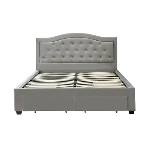 Emily Bed Frame Queen Size Velvet Fabric Grey Four Mdf Drawers With