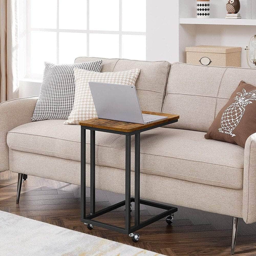 End Table Side Table Coffee Table With Steel Frame And Castors Rustic Brown And Black