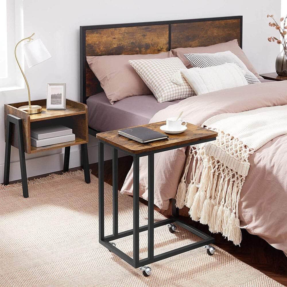 End Table Side Table Coffee Table With Steel Frame And Castors Rustic Brown And Black