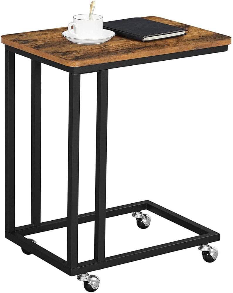 End Table Side Table Coffee Table With Steel Frame And Castors Rustic Brown And Black