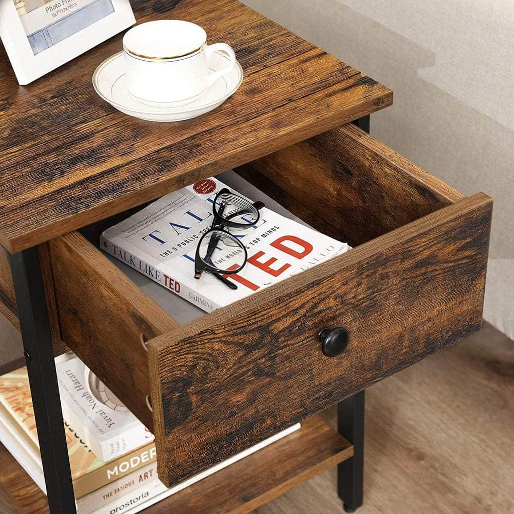 End Table With Drawer And Shelf Rustic Brown And Black