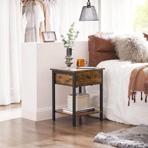 End Table With Drawer And Shelf Rustic Brown And Black
