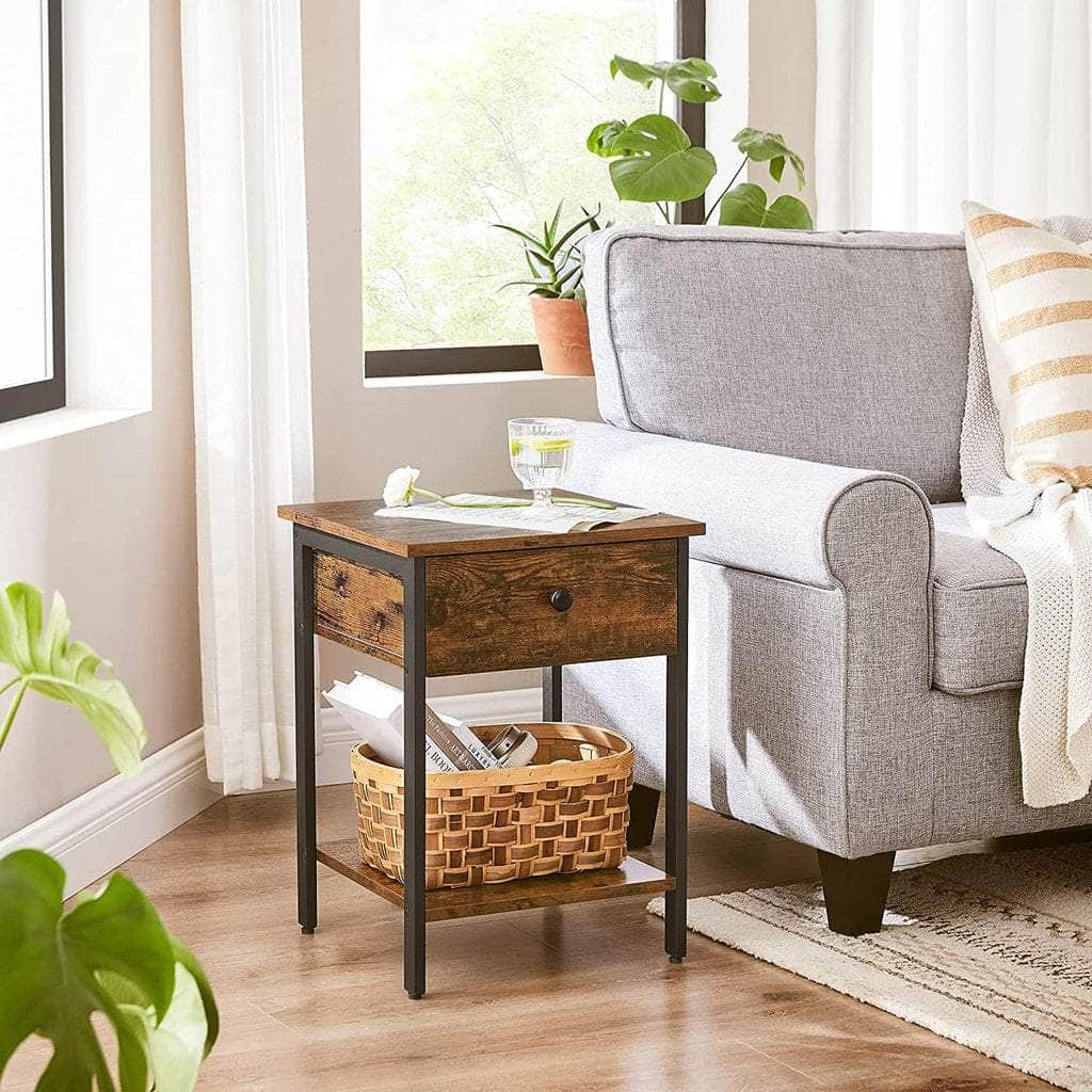 End Table With Drawer And Shelf Rustic Brown And Black