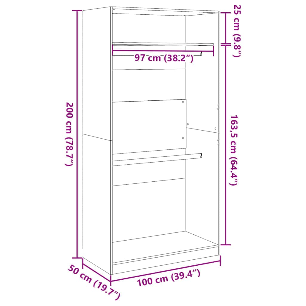 Engineered Wood Wardrobe Cabinet Freestanding Clothes Closet with Hanging Rail