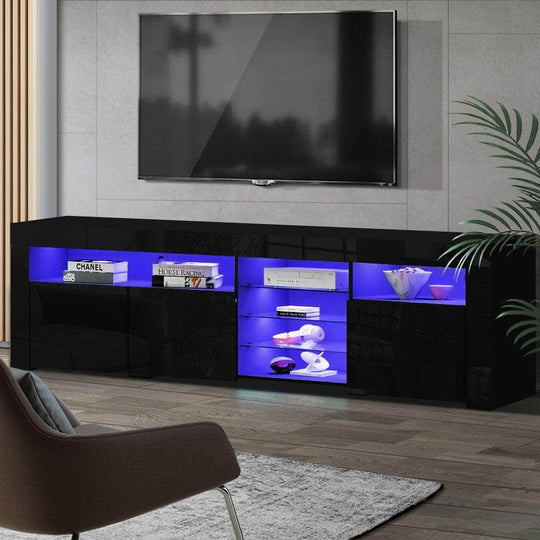 Entertainment Unit TV Cabinet LED 180cm Black