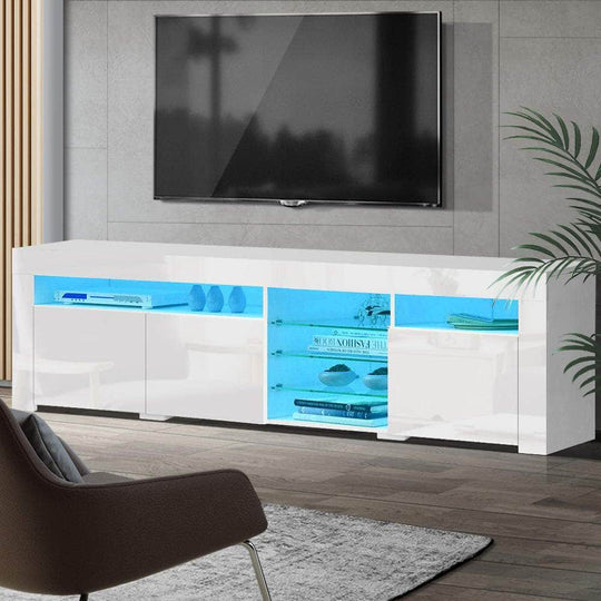 TV Cabinet Entertainment Unit Stand RGB LED Gloss 3 Doors