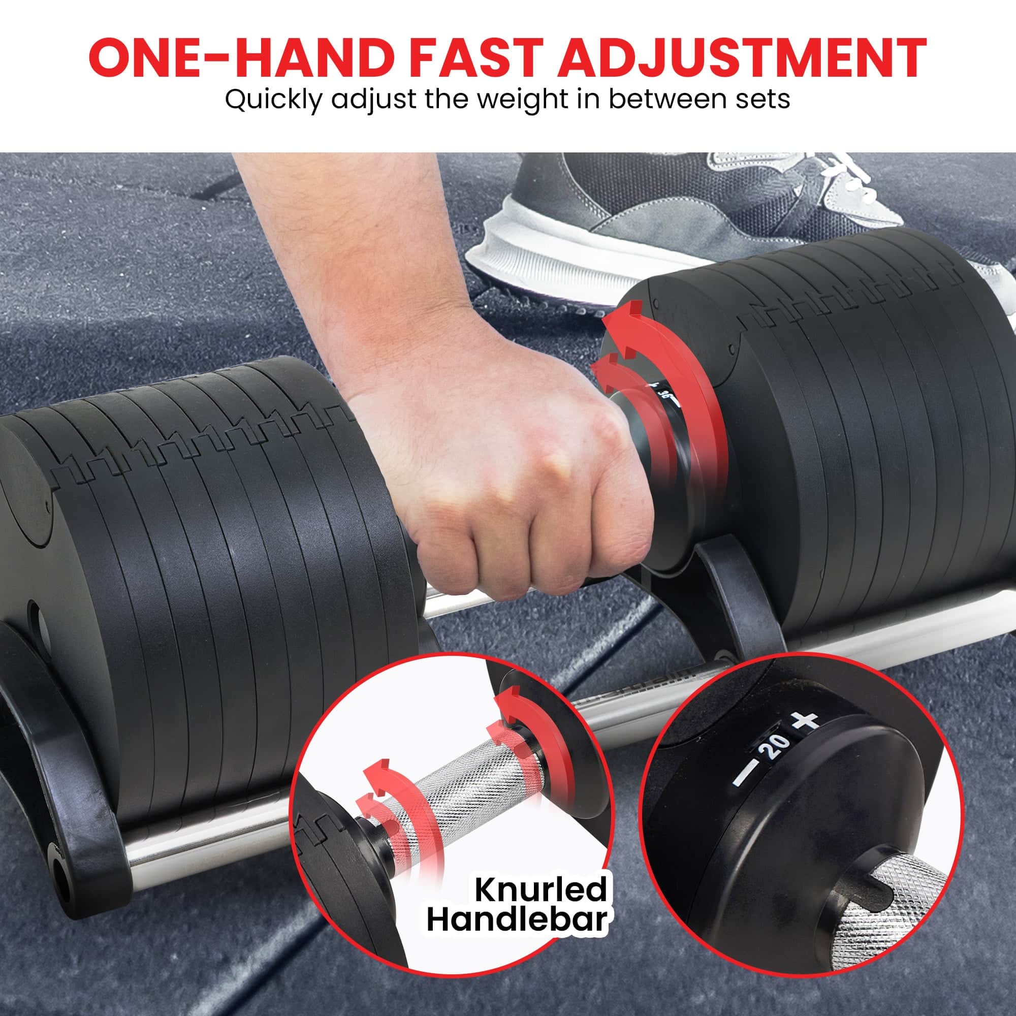 Eon 2x 36kg Adjustable Dial Dumbbells Home Gym Weight Set