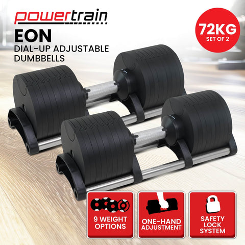 Eon 2x 36kg Adjustable Dial Dumbbells Home Gym Weight Set