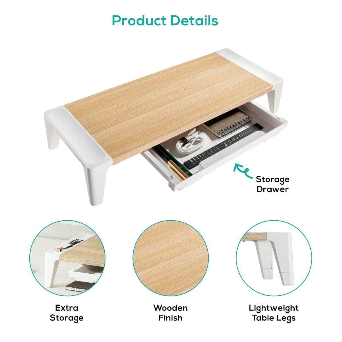 Ergolife Monitor Stand Riser With Storage Drawer