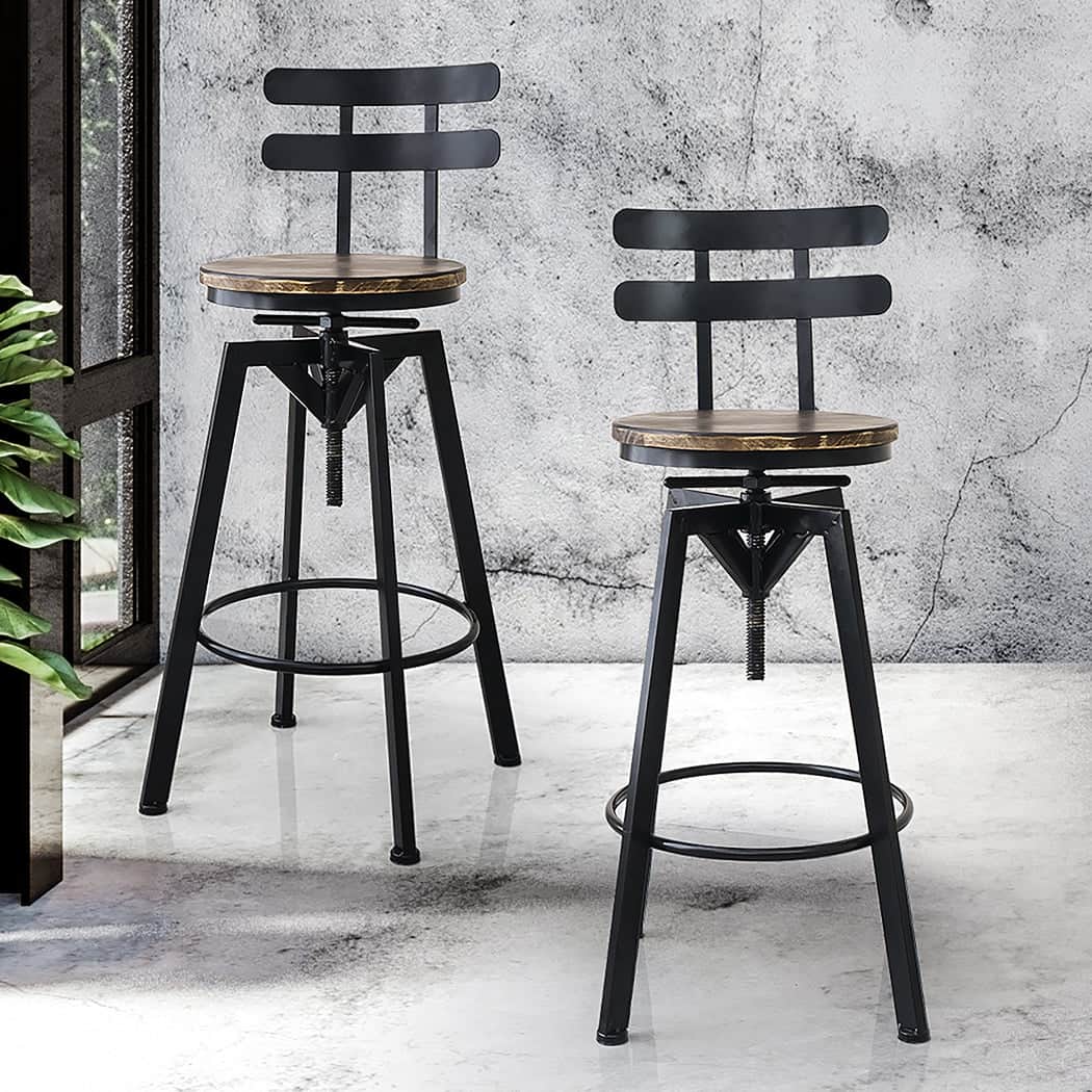 Ergonomic 2x Bar Stool Industrial Adjustable  High Back Support