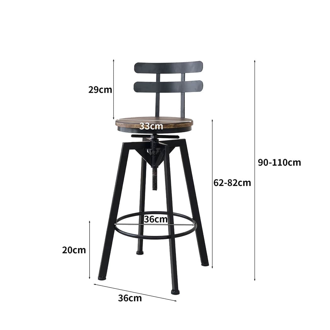 Ergonomic 2x Bar Stool Industrial Adjustable  High Back Support