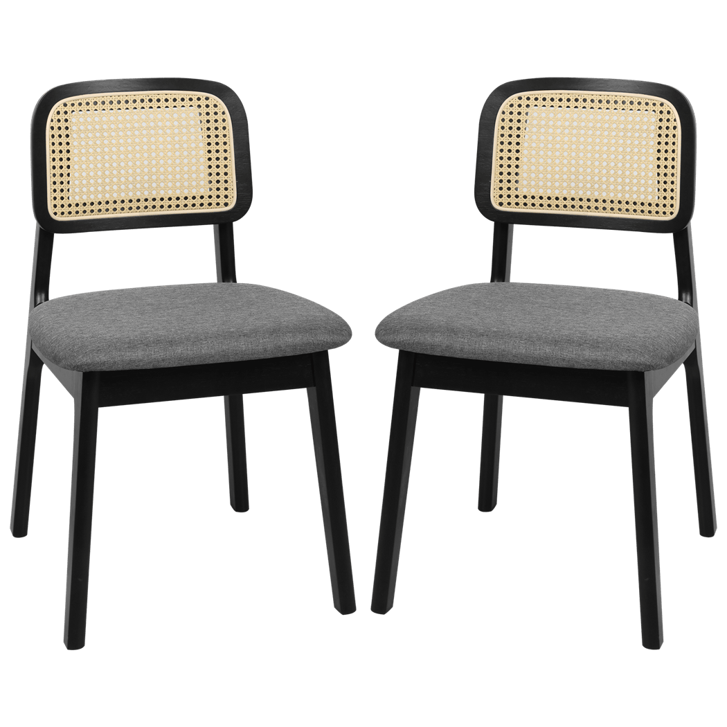 Ergonomic 2x Dining Chair Wood Rattan Armless Black  Space-Saving