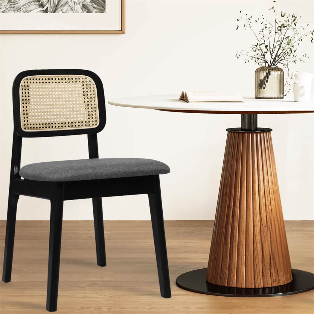 Ergonomic 2x Dining Chair Wood Rattan Armless Black  Space-Saving