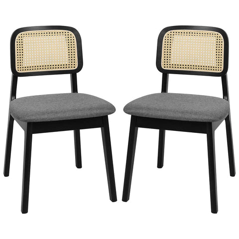 Ergonomic 2x Dining Chair Wood Rattan Armless Black  Space-Saving