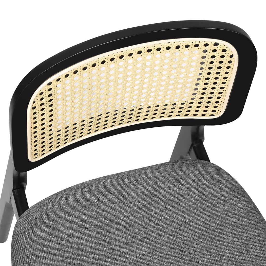 Ergonomic 2x Dining Chair Wood Rattan Armless Black  Space-Saving