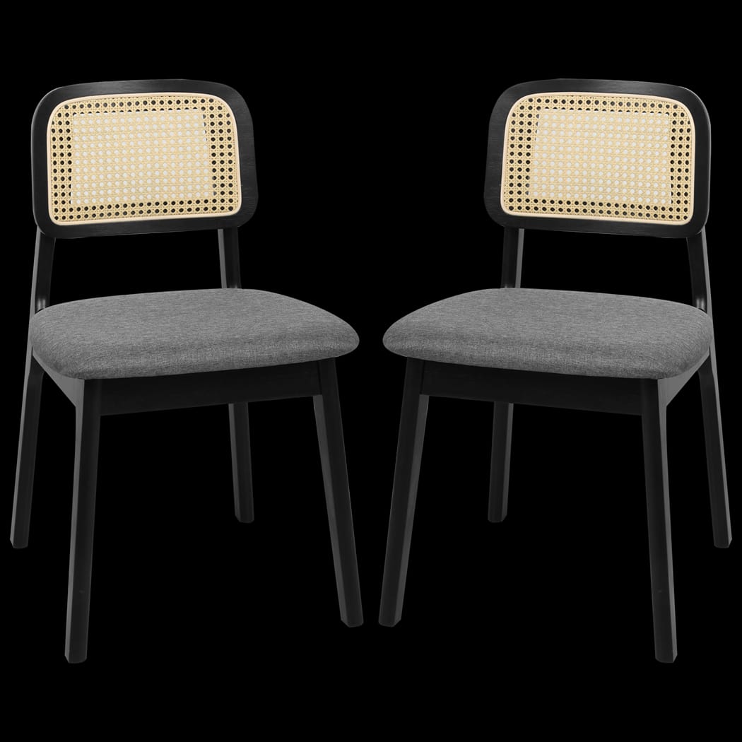 Ergonomic 2x Dining Chair Wood Rattan Armless Black  Space-Saving, Wood finish