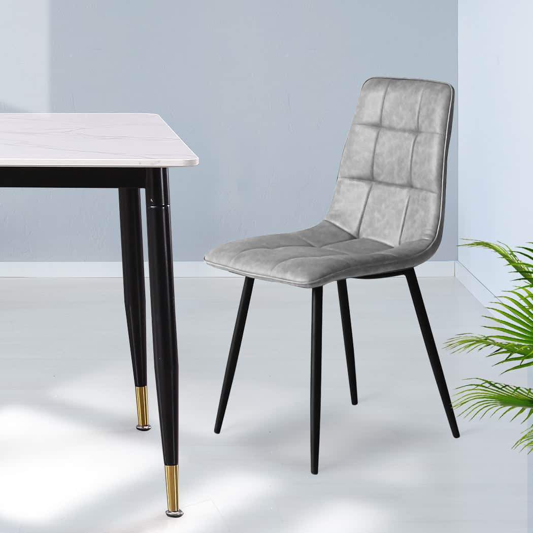 Ergonomic 4x Dining Chairs Kitchen Chair Grey Faux Leather  Easy