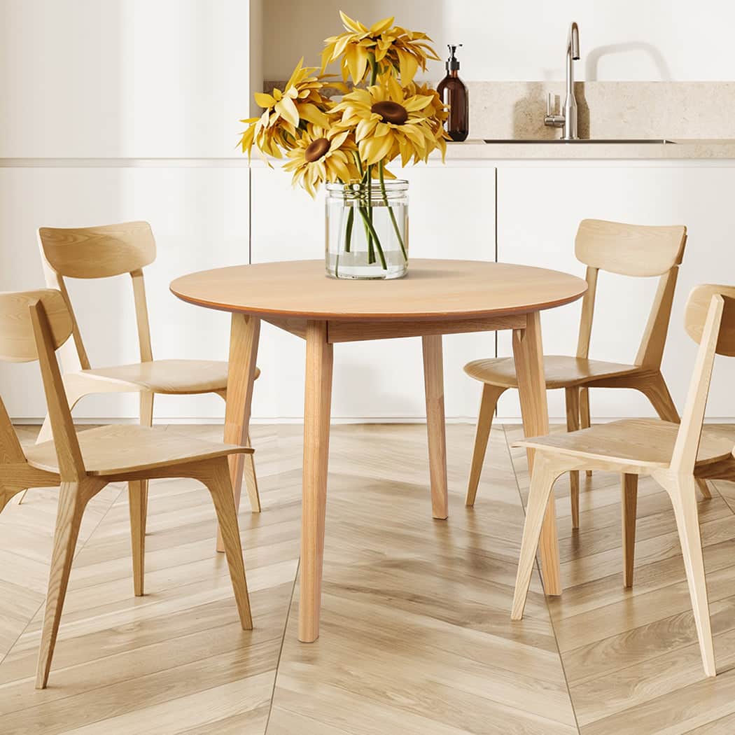 Ergonomic Dining Table Round Rubberwood Base 100cm Natural 100 CM