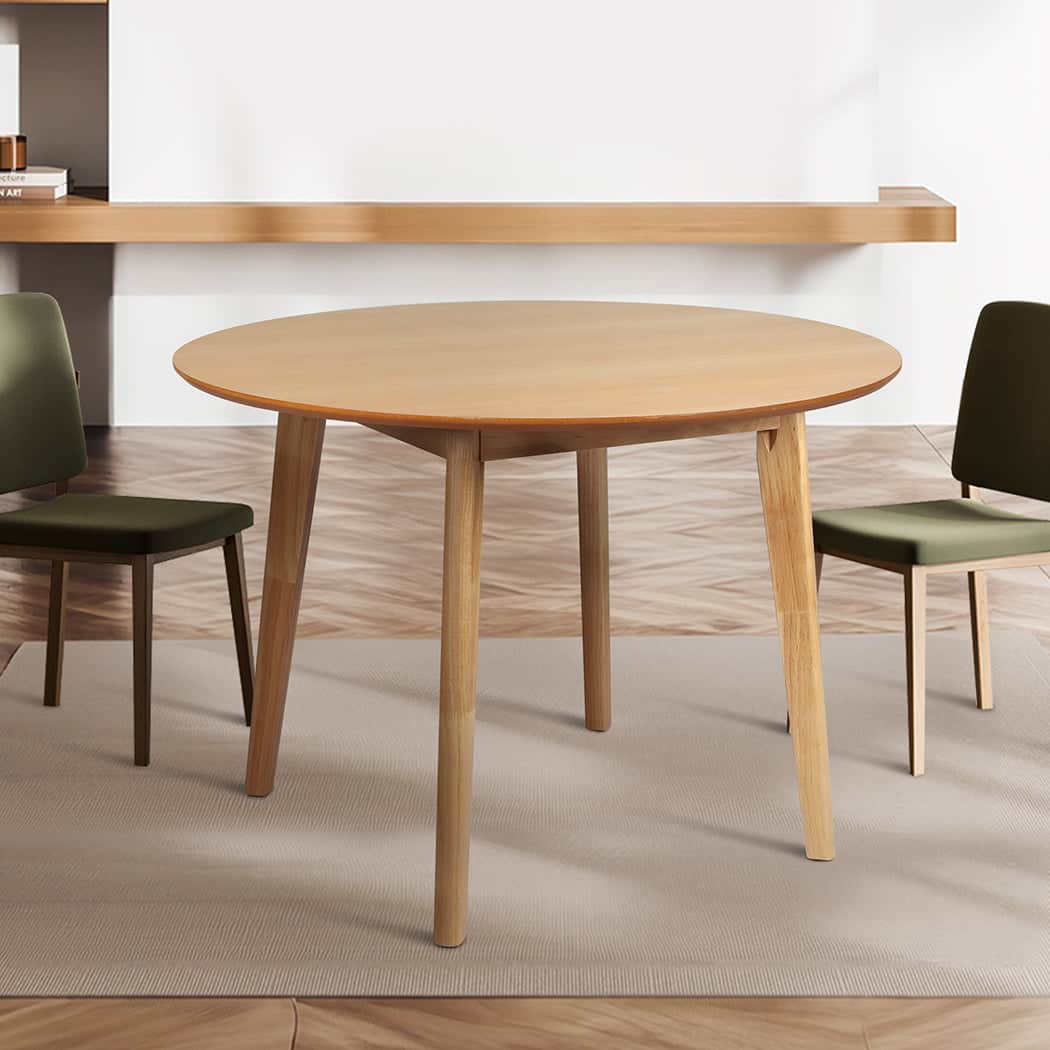 Ergonomic Dining Table Round Rubberwood Base 100cm Natural 100 CM