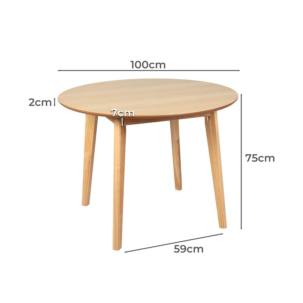 Ergonomic Dining Table Round Rubberwood Base 100cm Natural 100 CM