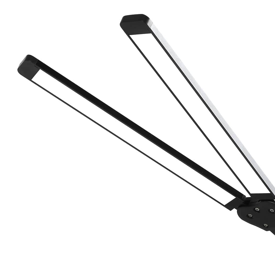 Ergonomic Double Head LED Desk Lamp Dimmable With Clamp  Wood Finish