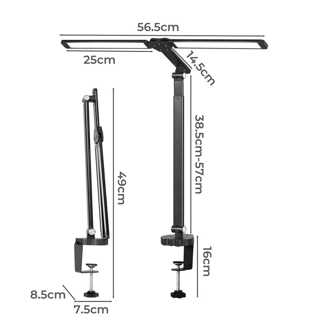 Ergonomic Double Head LED Desk Lamp Dimmable With Clamp  Wood Finish