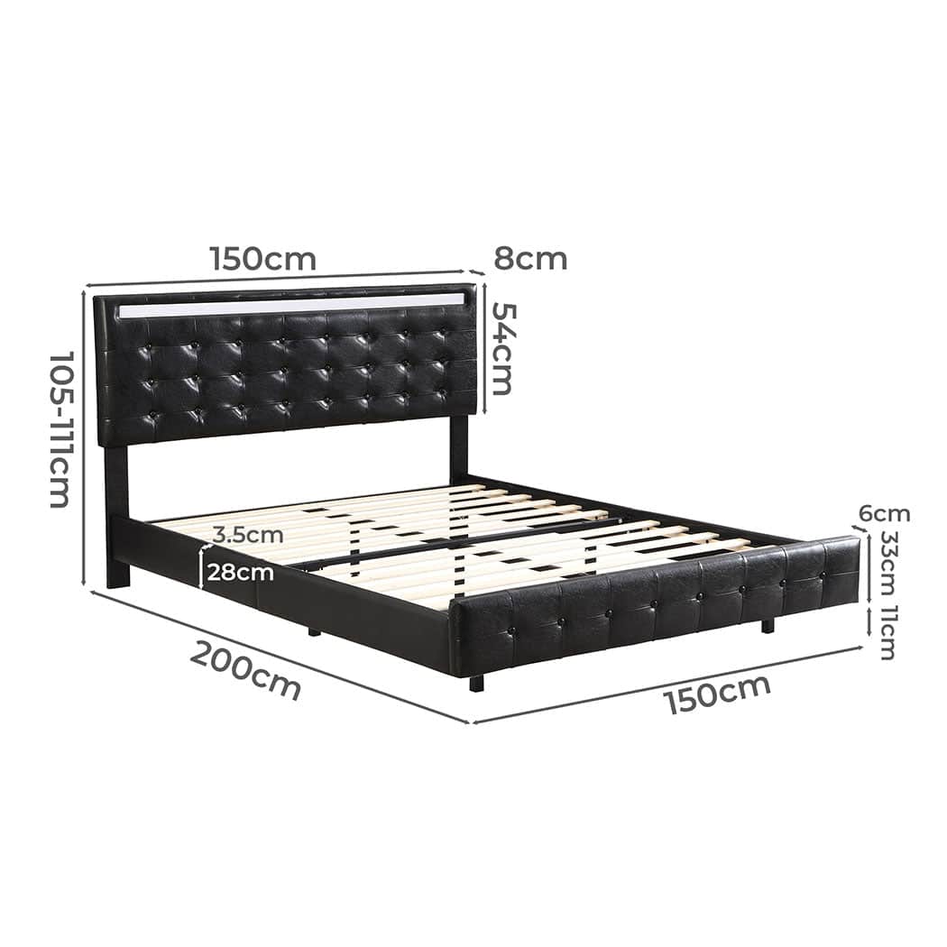 Ergonomic Floating Bed Frame Double with Headboard LED Lights