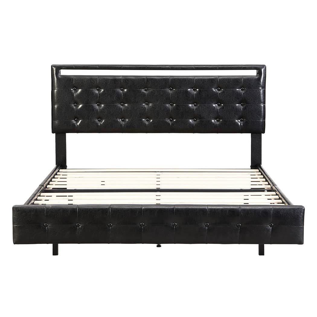 Ergonomic Floating Bed Frame Queen with Headboard LED Lights Mattress