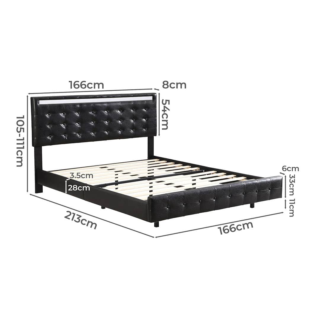 Ergonomic Floating Bed Frame Queen with Headboard LED Lights Mattress