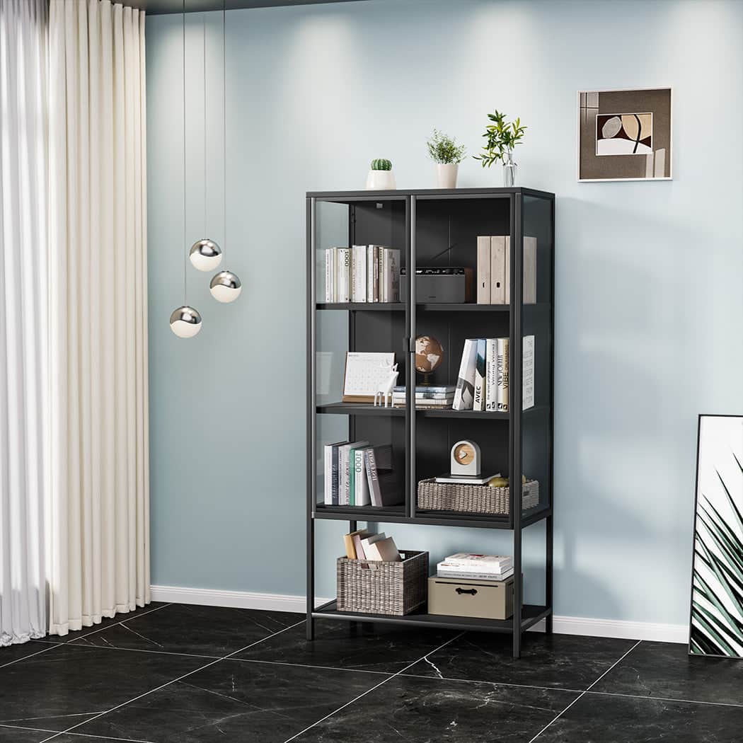 Ergonomic Glass Display Cabinet Collections Storage  High Back