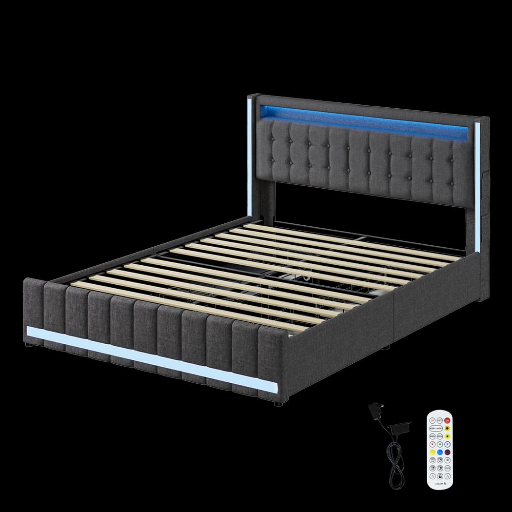 Queen Bed Frame With Solid Timber Slats And Sturdy Wooden Base