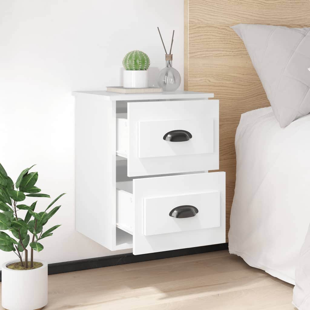 Ethereal Dreams: Wall-mounted White Bedside Cabinet