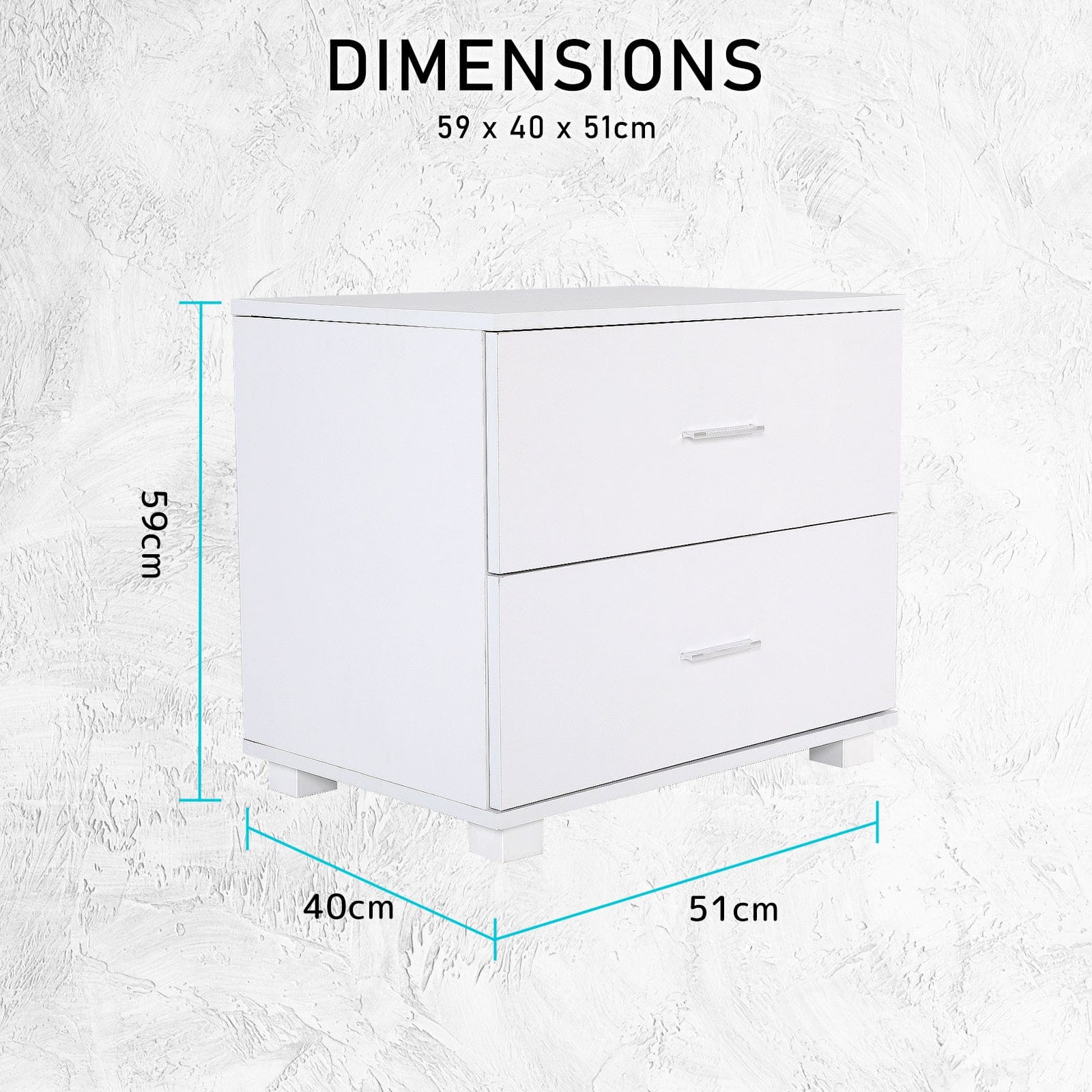 White Bedside Table with 2 Drawers and Legs