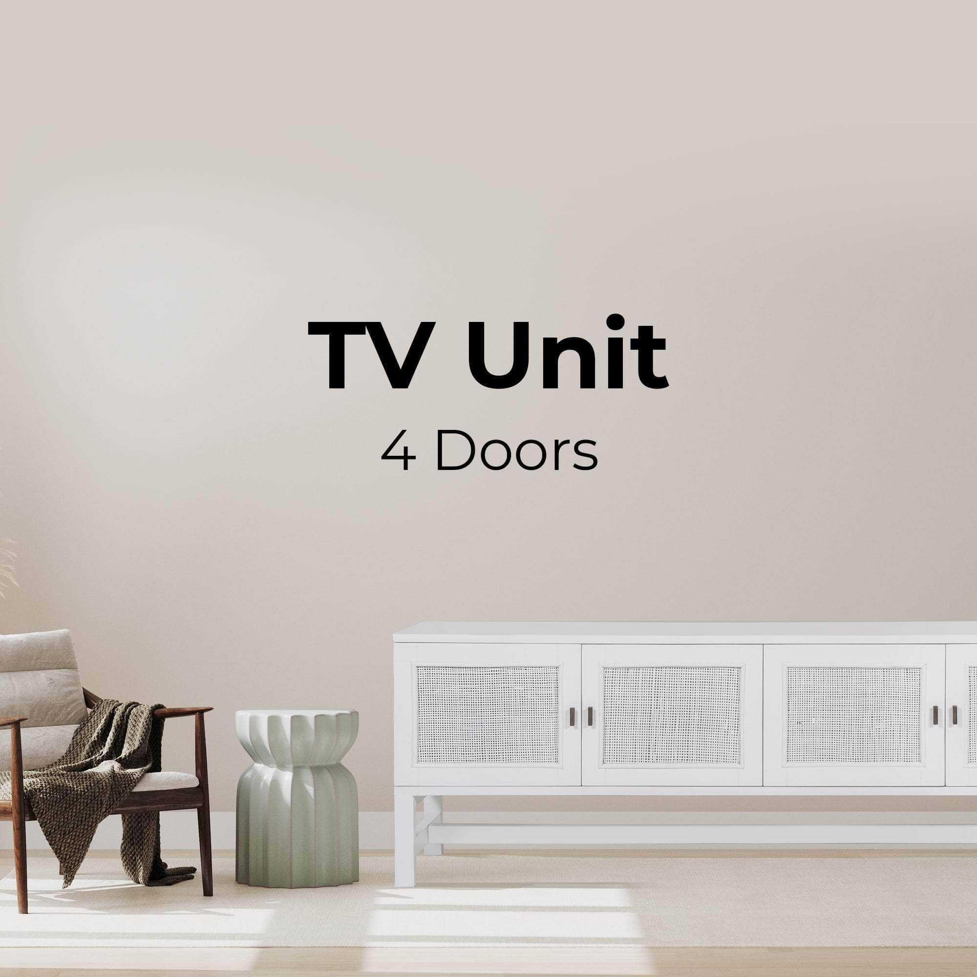 Etu Entertainment Tv Unit 160Cm 4 Door Mindi Wood Rattan - White