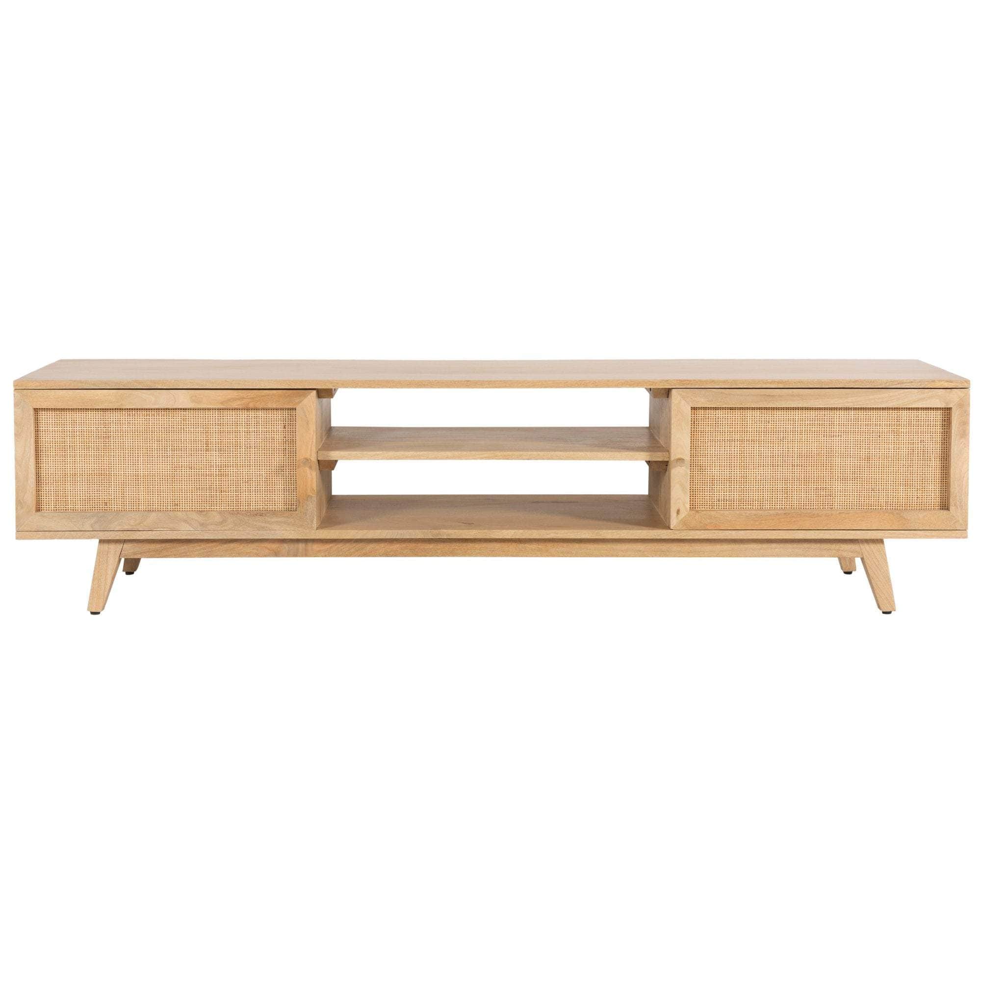 Etu Entertainment Tv Unit 175Cm Solid Mango Wood Rattan 2 Door Natural