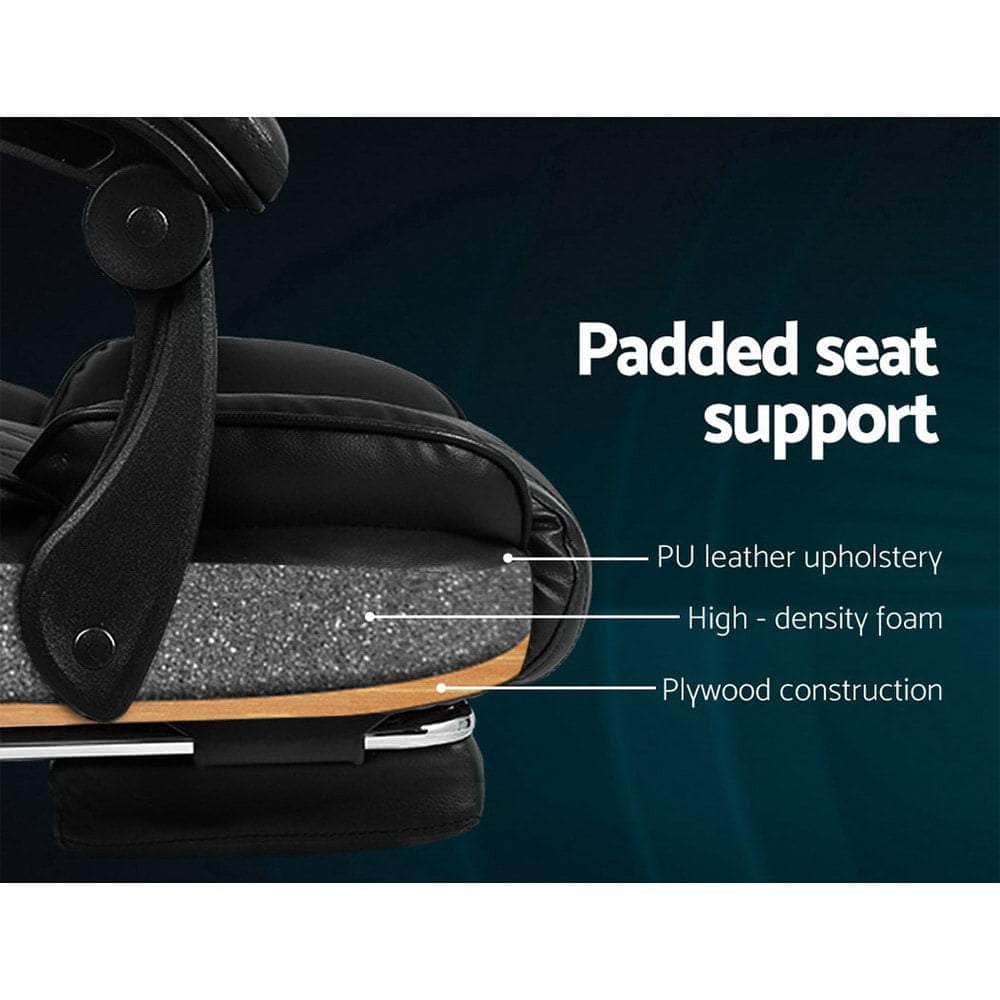 Executive Office Chair Leather Footrest Black