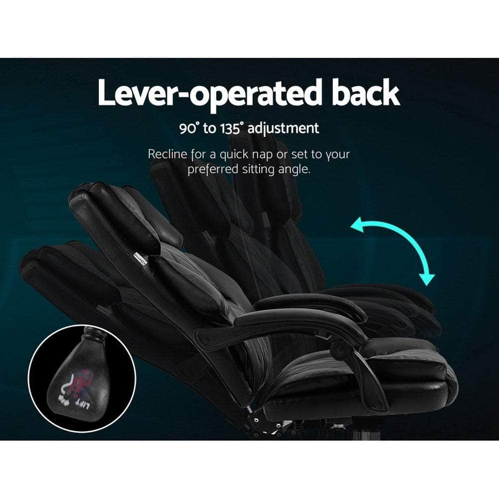 Executive Office Chair Leather Recliner Black