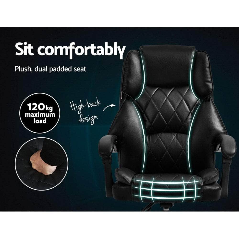 Executive Office Chair Leather Recliner Black
