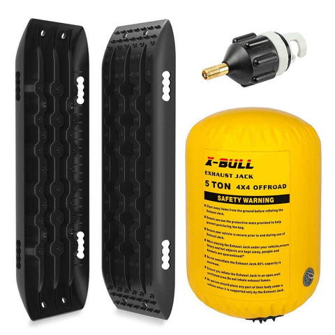 Exhaust Jack Air Bag Jack With 2PCS Recovery Tracks Boards 4WD Black