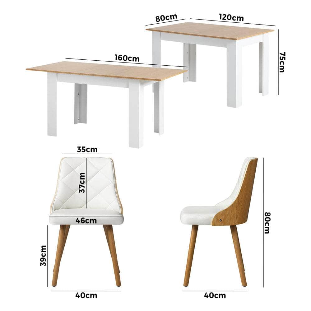 Extendable Dining Table & 4pcs Chair with Leather Seat