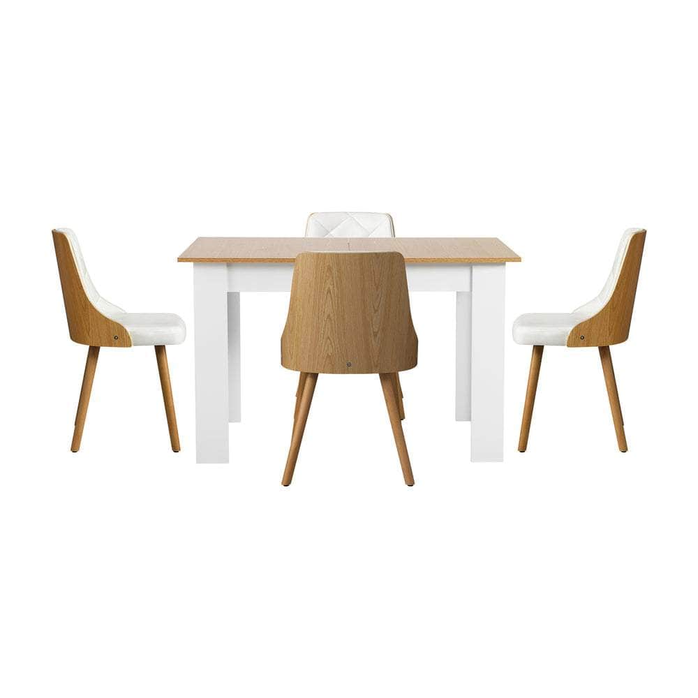 Extendable Dining Table & 4pcs Chair with Leather Seat