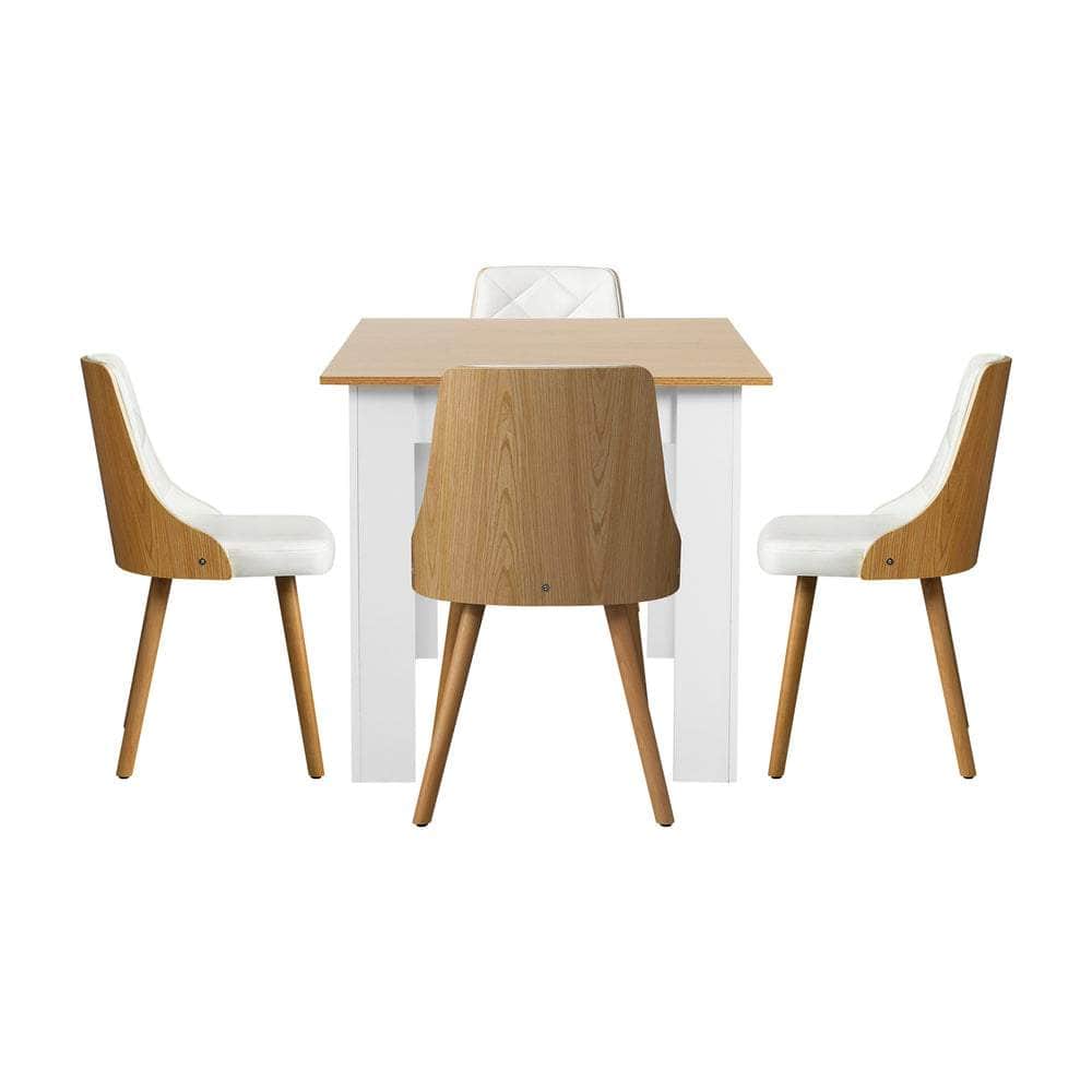 Extendable Dining Table & 4pcs Chair with Leather Seat