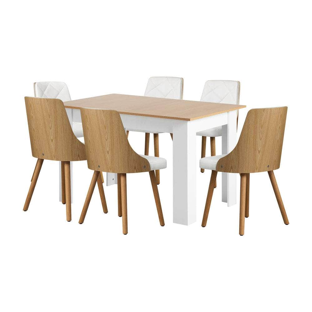 Extendable Dining Table & 6pcs Chair with Leather Seat