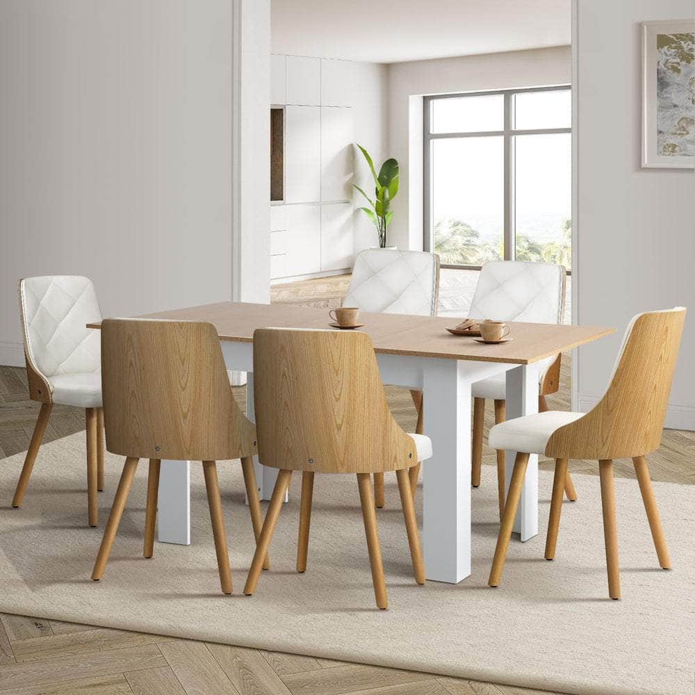 Extendable Dining Table & 6pcs Chair with Leather Seat