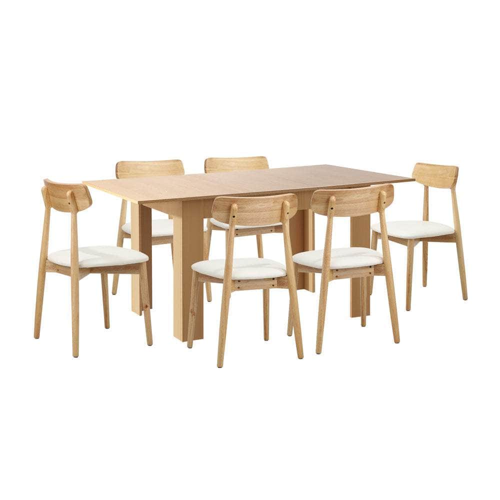 Extendable Dining Table with 4x/6x Dining Chairs PU Leather Natural/White