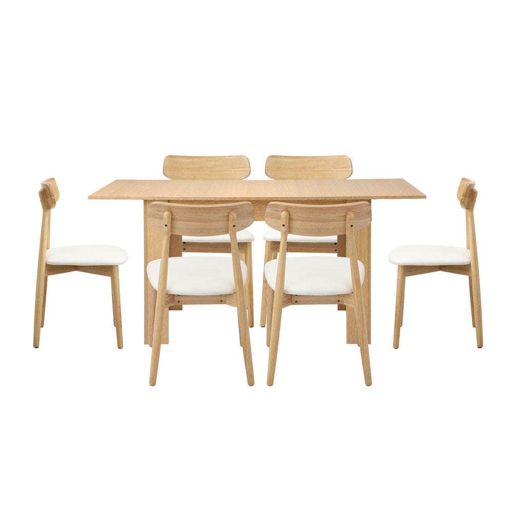 Extendable Dining Table with 4x/6x Dining Chairs PU Leather Natural/White