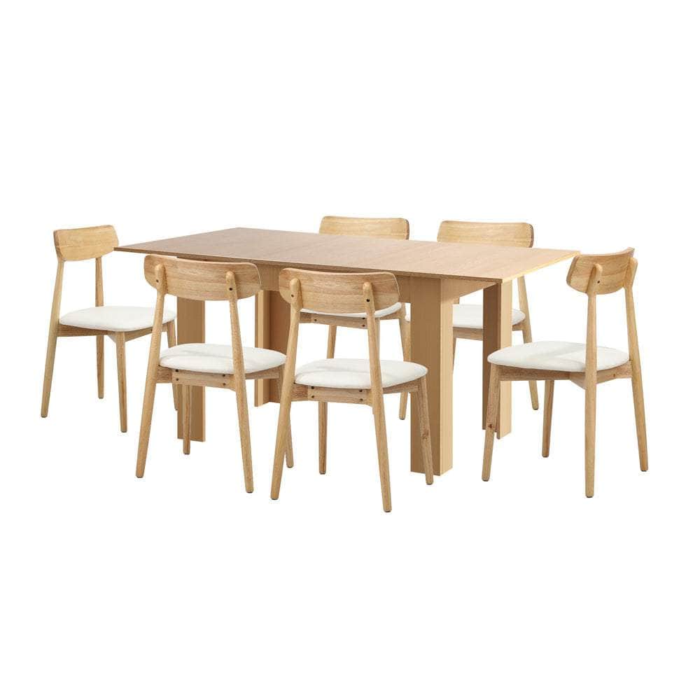 Extendable Dining Table with 4x/6x Dining Chairs PU Leather Natural/White