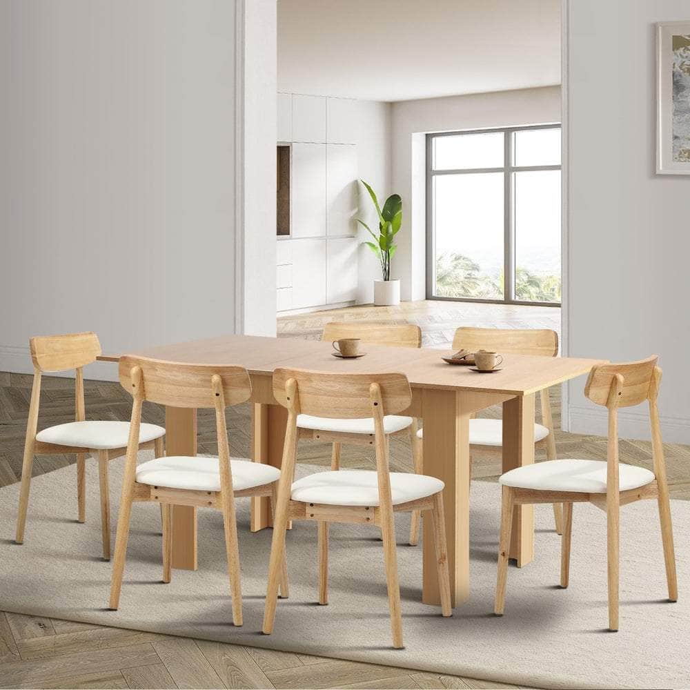 Extendable Dining Table with 4x/6x Dining Chairs PU Leather Natural/White
