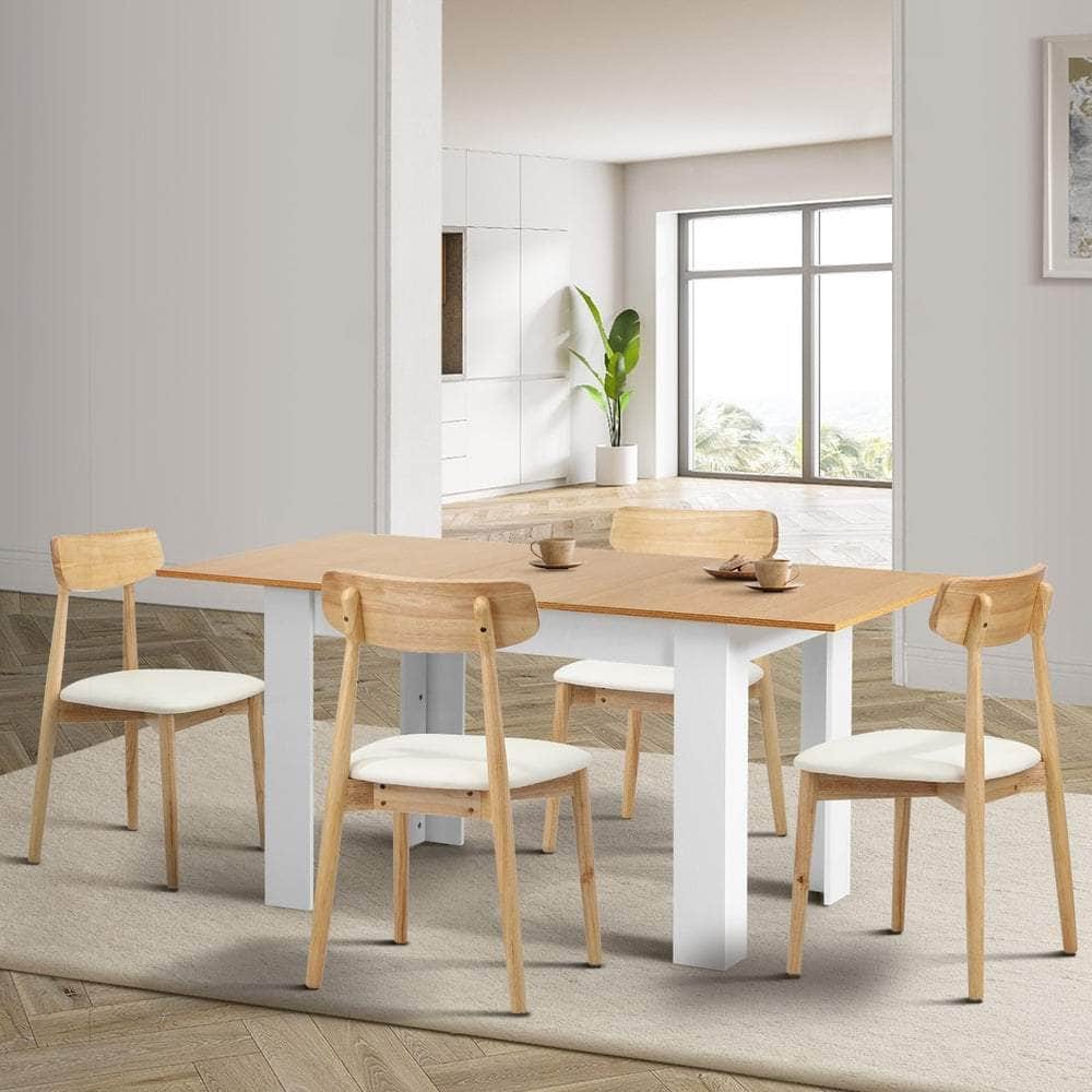 Extendable Dining Table with 4x/6x Dining Chairs PU Leather Natural/White